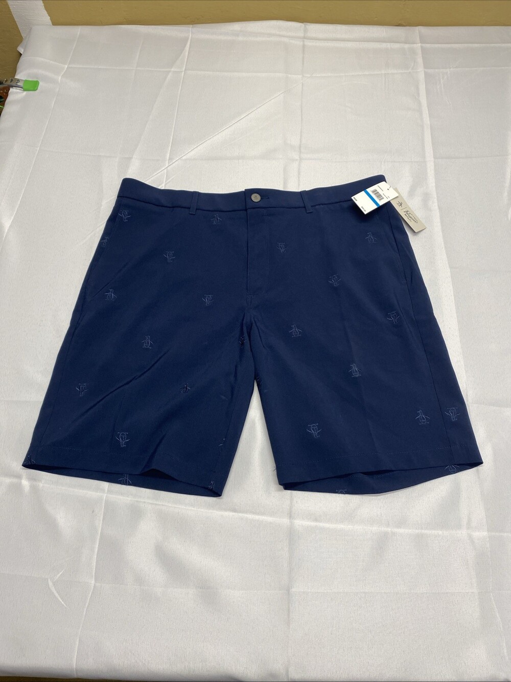 NWT Original Penguin Allover Embroidered Pete Golf Shorts Size 36W Blue